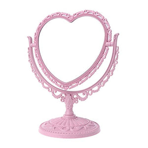 ruiruiNIE 2Sides Specchio Trucco a Forma di Cuore Tavolo Alto Girevole Comò Specchio Compatto Rosa