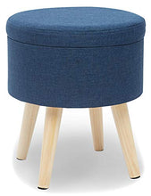 Suhu Puffo Sgabello in Tessuto Pouf Ottoman Contenitore Rotondo Pouff Poggiapiedi Salotto Puff per Bambini Piedi in Legno Blu