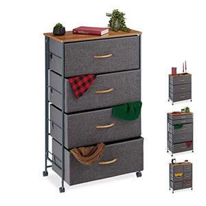 Relaxdays Cassettiera con Ruote, Cassetti in Stoffa, Mobiletto, Ripiano in Aspetto Legno, HxLxP: 93x58x30 cm, Grigio, Acciaio, Poliestere, Pannelli MDF, 93 x 58 x 30 cm
