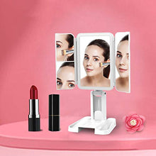Specchio per il trucco 3 Pagine Specchio cosmetico Specchio da tavolo Specchio dimmerabile Brightness e 1x 2x / 3x Specchio di ingrandimento da 180 ° Specchio Pieghevole a rotazione Pieghevole