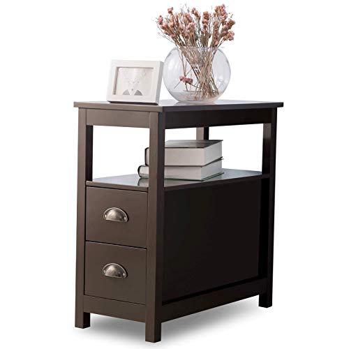 Q-HL Comodino Tavolino retrò Comodino con 2 Cassetti Divano Tavolino Robusto Notturno Stand Gabinetto Facile Assemblaggio per Soggiorno Ufficio Camera da Letto, Marrone