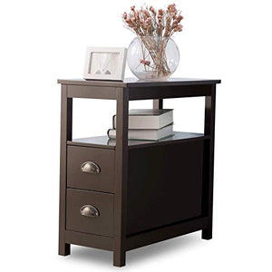 Q-HL Comodino Tavolino retrò Comodino con 2 Cassetti Divano Tavolino Robusto Notturno Stand Gabinetto Facile Assemblaggio per Soggiorno Ufficio Camera da Letto, Marrone