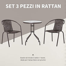Outsunny Set Tavolo Pieghevole e 2 Sedie da Giardino in Acciaio e Rattan PE, Arredamento da Esterno da 3 Pezzi Marrone
