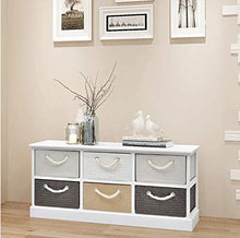 Mobile Contenitore Soggiorno Basso,6 Cassetti Credenza Bassa Soggiorno in Legno di Paulownia + Compensato Mobile Contenitore Decape Bianco Beige Grigio Marrone 95 x 28 x 47 cm