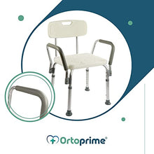 OrtoPrime - Sedia da doccia con schienale estraibile | Sgabello da bagno ortopedico per adulti e bambini | Braccioli imbottiti | Altezza regolabile 6 posizioni | Seduta comoda e sicura