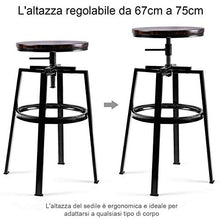 COSTWAY Set di 2 Sgabelli Rotondi Set di Sedie da Bar Vintage Antico, Regolabile in Altezza 35 x 35 x (67-75) cm
