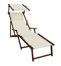 Sdraio Bianco Ecrù in Faggio con braccioli poggiapiedi Parasole Cuscino Beige 10-303FSKH