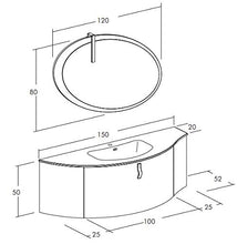 Mobile da bagno color Rovere dimensioni H 80 x L 120 con specchio e lampada led, - Base p. lavabo curvo 1 cassettone H 50 x L 100 cm