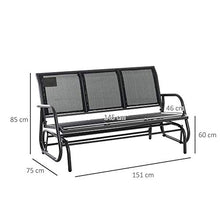 Dondolo 3 Posti da Giardino 151x75x85 cm in Metallo e Textilene Nero