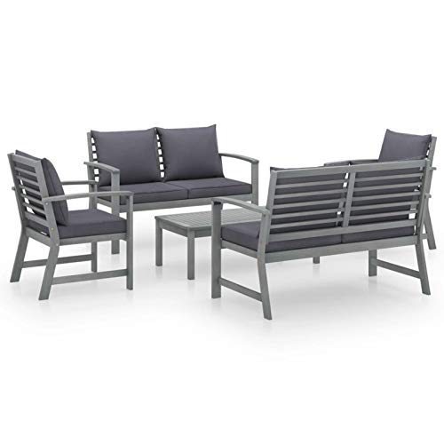 Tidyard Set Divani da Giardino 5 pz con Cuscini in Legno Acacia Grigio,Set da Pranzo da Giardino,Set da Pranzo da Giardino Composto,per Esterno, Balcone, Giardino
