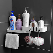 Mensola per doccia senza foratura, mensola angolare per bagno, con 4 ganci, colore: bianco