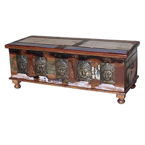ETNIC ART Etnicart - Cassapanca in legno e decori Buddha-120x46x47-LEGNO MASSELLO