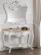 Simone Guarracino Luxury Design Consolle e Specchio Eleonor Stile Barocco Moderno arredo Bagno Bianco Laccato e Foglia Argento Marmo Crema