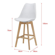 [en.casa] Set di 2 Sgabelli da Bar 2 Sedie Alta con Gambe di Legno Massello di Faggio con Poggiapiedi Seduta Imbottita Cucina/Bar/Ristorante - Bianco