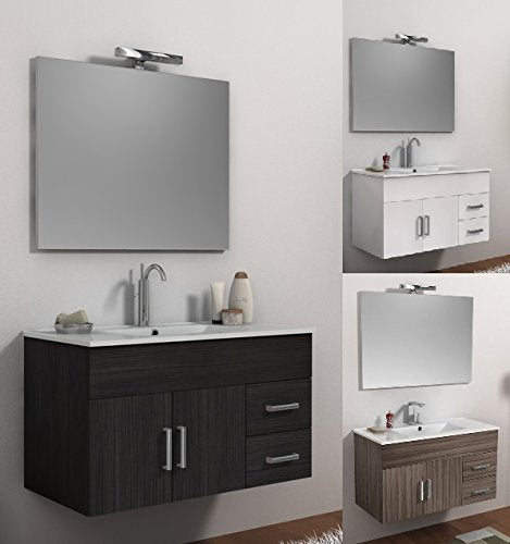 Mobile Arredo Bagno ISA cm 100 Bianco wengè o larice con lavabo in Ceramica sospeso Mobili