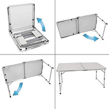 HHTX Tavolo Pieghevole Tavolo da Campeggio Portatile in Alluminio da 4 Piedi Tavolo da Barbecue da Pranzo per Picnic da Giardino per Interni ed Esterni con Manico, Altezza Regolabile, Bianco