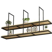 Porta bottiglie da vino Mensola a soffitto a 2 livelli Portabottiglie in legno retrò Scaffale decorativo a sospensione LOFT Mobile pensile industriale multifunzionale in ferro battuto per Ristorante/