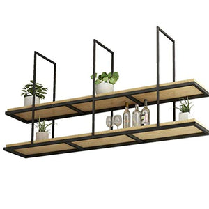 Porta bottiglie da vino Mensola a soffitto a 2 livelli Portabottiglie in legno retrò Scaffale decorativo a sospensione LOFT Mobile pensile industriale multifunzionale in ferro battuto per Ristorante/