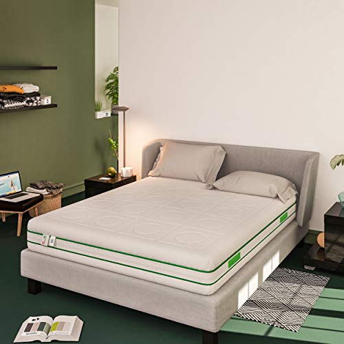 Baldiflex Emporio Materasso Piazza e Mezza Molle Insacchettate e Memory, Green Spring 800 Molle + 3 cm Memory, 7 Zone Differenziate, 100 Notti di Prova 120x190 cm