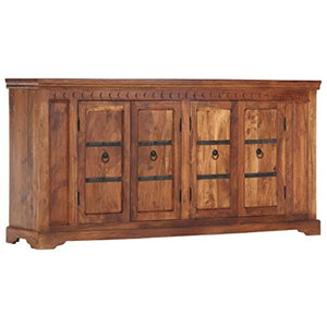 vidaXL Legno Massello di Acacia Credenza Rustica Elegante con 4 Ante Madia Impugnature in Ferro Armadietto Lucidato Finitura Naturale 170x40x85 cm