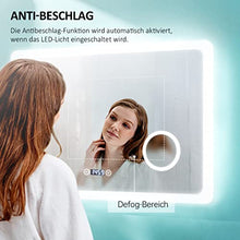 EMKE Specchio bagno LED 80 x 60 cm con luce bianca fredda con interruttore tattile, anti-appannamento, specchio per il trucco con ingrandimento 3 volte IP44