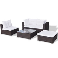 Tidyard Set Divani da Giardino 5 pz con Cuscini in Polyrattan Marrone, Set Divani da Giardino, Set divani da Giardino da Esterno 70 x 70 x 52,5 cm