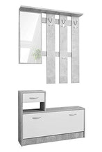 AVANTI TRENDSTORE - Rudolf - Guardaroba da ingresso con specchio, 3 ganci appendiabito e comoda scarpiera. Disponibile in diversi abbinamenti di colore. (Grigio/bianco)