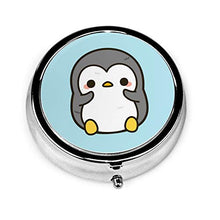 Shy Penguin - Contenitore rotondo per pillole, 3 scomparti, in metallo, per medicina e vitamine, per viaggi all'aperto