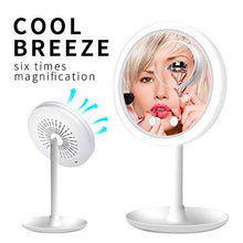 GEDHH Specchio per Il Trucco con Specchio cosmetico a Luce LED Specchio cosmetico ingranditore 5X con Ventola, Ricarica USB, 20 * 5 * 33,5 cm