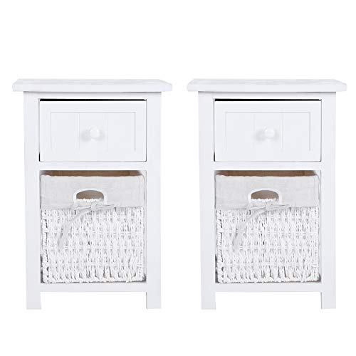 DFGH Accanto al Tavolo, 2 Pz/Set Semplice Comodino in Legno da Letto Notturno Stand con Cassetto E Cestino per Stoccaggio
