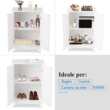 GOPLUS Mobiletto per Bagno con Due Ante Armadietto in Legno Bianco 87x60x35 cm