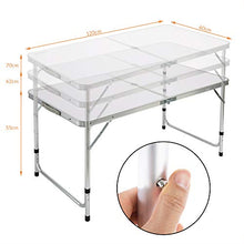 Casaria Tavolo da campeggio in alluminio altezza regolabile 120x60x70 richiudibile tavolino a valigetta maniglia di trasporto tavoli da picnic