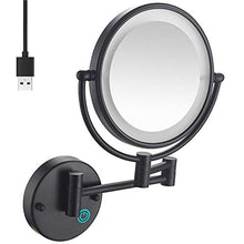 MRJ 8'' Specchio da Parete per Bagno Bilaterali 5X, Specchio per Trucco con Luce a LED, Specchio Cosmetico Ingranditore, 360° Girevole e Rotondo, Ricarica USB Nero