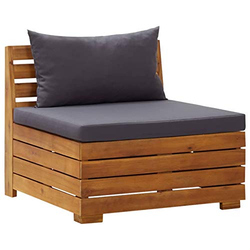 Tidyard Divano Centrale Modulare con Cuscini Legno Massello Acacia,Divano su Pallet,Divano da Esterno,68 x 68 x 60 cm,Grigio Scuro