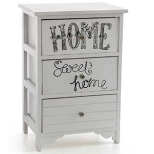 Trade Shop - CASSETTIERA IN LEGNO BIANCO 3 CASSETTI 40X29X58CM DECORATA CON TESTO SWEET HOME -