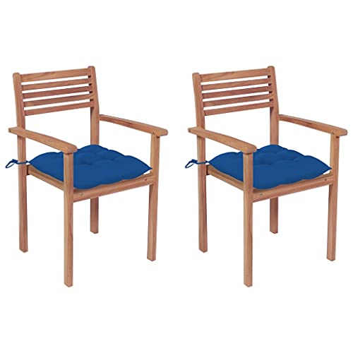 vidaXL Sedie da Giardino 2 pz con Cuscini Blu in Massello di Teak
