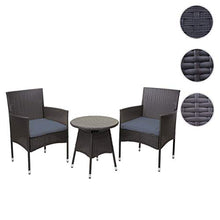 Mendler Salottino polyrattan HWC-G27 tavolino con 2X poltrone Grigio Cuscini Grigi