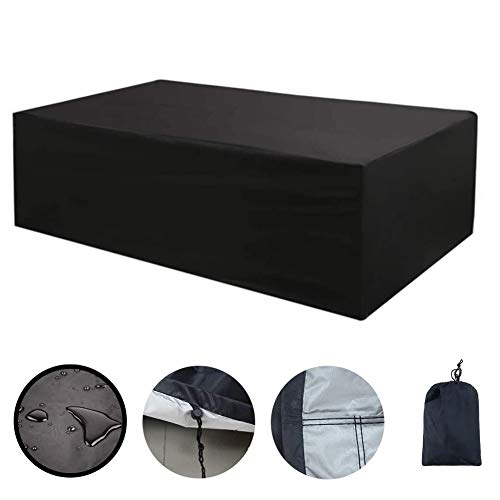 Q&Z Coperture per Set Arredo Giardino Impermeabile Oxford Protezioni del Patio per Tavolo Copertura per Mobili Anti Vento Sole Pioggia Telo Copritavolo Esterno Nero Rettangolare