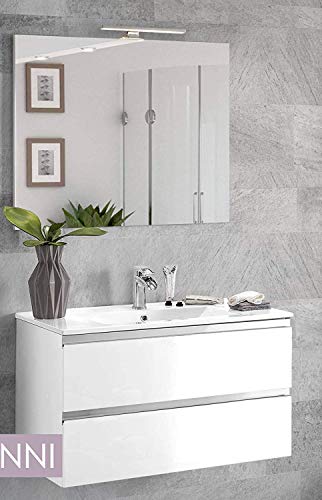 Mobile da bagno con lavabo - Componibile bagno 2 cassetti con maniglia a gola, lavabo e specchio con luce a Led cm. 80 x 46 x 51h. (STMB)