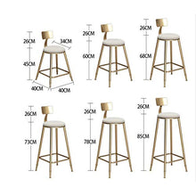 Sedia da banco Nordic Bar Sgabello in ferro battuto creativo Golden Dining Chair per bar ristorante bar con schienale seggiolone morbido e confortevole cuscino passo sgabello da bar Sgabello alto sgab
