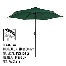 AKTIVE 53871 - Ombrellone Esagonale Diametro 270 cm - Telaio di Alluminio 38 mm - Colore Verde