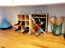 Porta bottiglie di vino in legno multiuso con manici in corda