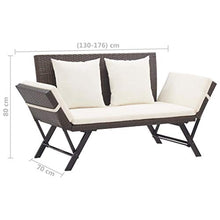 Tidyard Panca da Giardino Esterno 2 Posti in Rattan,Lettino da Giardino Reclinabile 2 in 1 in Polyrattan Marrone,Sedia a Sdraio da Giardino Reclinabile in Rattan (130-176) x 70 x 80 cm