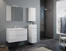 MaMa Store Atena Mobile sospeso con lavabo, specchio e lampada LED, Laminato, Bianco Lucido Laccato L. 62 X P. 47 X H. 53 Cm