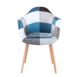 Set di 2 poltrone patchwork multicolore in tessuto di lino per il tempo libero Soggiorno Sedie ad angolo Sedie da reception con schienale morbido cuscino (Blu)
