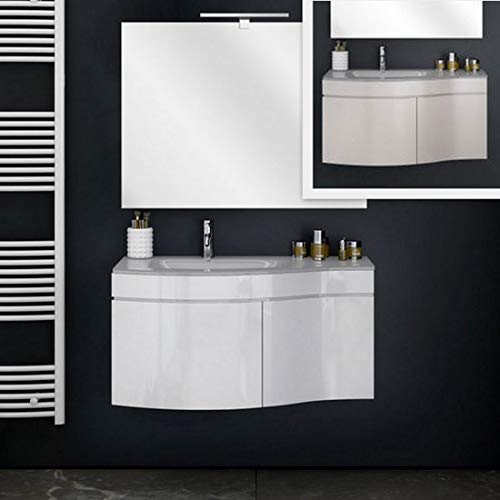 Bagno Italia Mobile Arredo Bagno Asia 80 cm mobile sospeso con lavabo cristallo bianco o tortora e specchio Mobili I