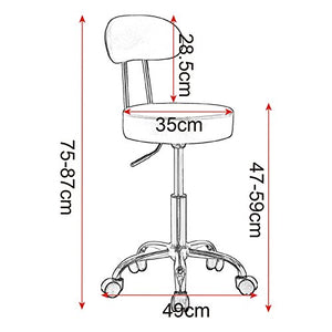 eSituro Sgabello Girevole con Ruote Sgabelli Scrivania Estetica con Schienale Sedia Ufficio Regolabile in Ecopelle per Studio Medico Parrucchiere Bianco SBST0182