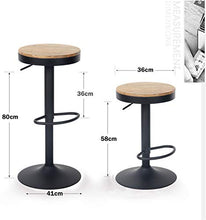 YOUNIKE 2 x Sgabello da Bar Sedia da Bar in Legno massello 58-80 cm Regolabile in Altezza, Sgabello Girevole a 360 ° con poggiapiedi, per Cucina Bar caffetteria, Nero