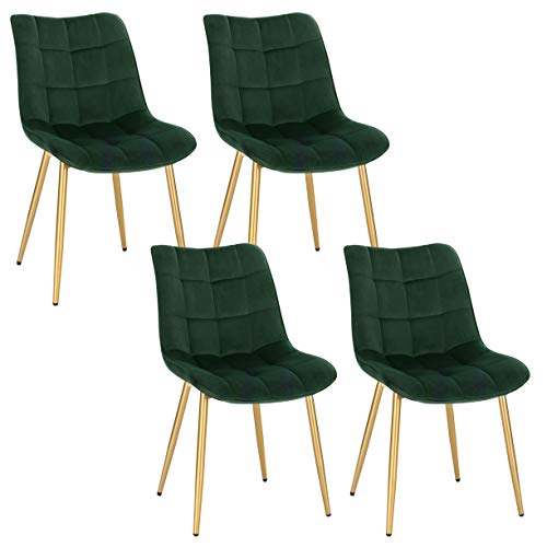 EUGAD Set di 4 Sedia Poltroncina in Velluto da Cucina Sala Pranzo Poltroncine Soggiorno in Metallo Dorato Verde scuro 0705BY-4