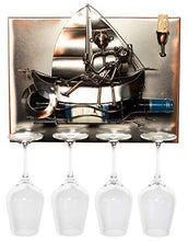 Brubaker Wine Bottle Holder Barca a Vela con Gli Amanti - Wall Art Picture Metal - con 4 portabicchieri - Incluso Biglietto di Auguri per Il Vino Presente